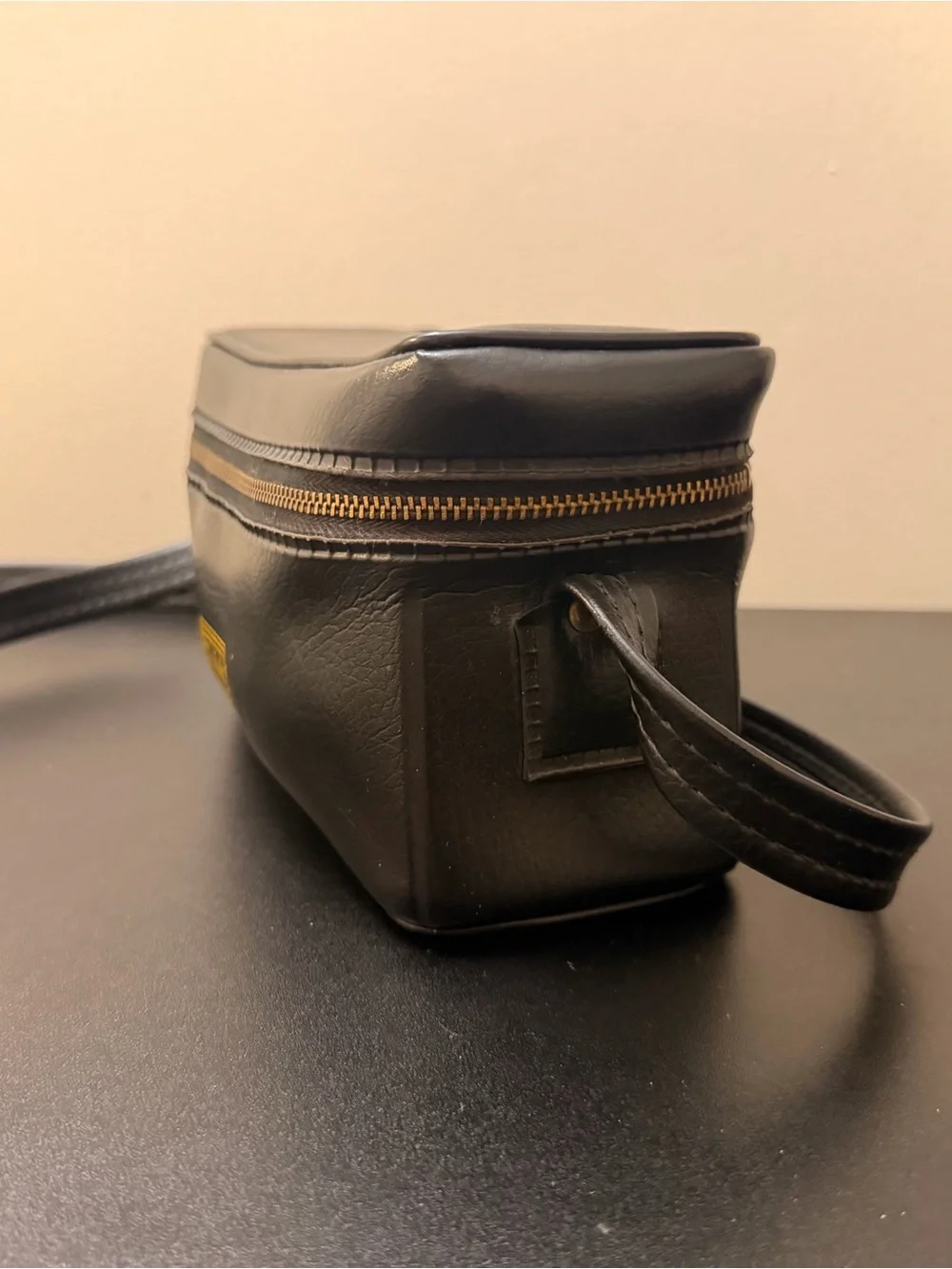 Vintage Kodak Black Leather Belt Bag with Gold Hardware